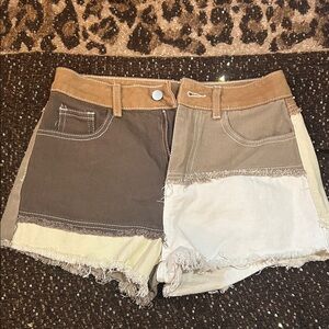 Patchwork Tan and Cream Women Shorts